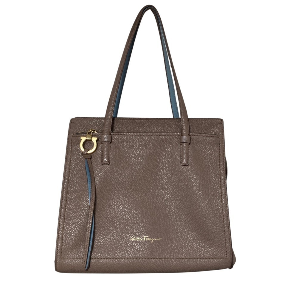 Salvatore Ferragamo Amy Grained Leather Tote Bag, Beige, Women's